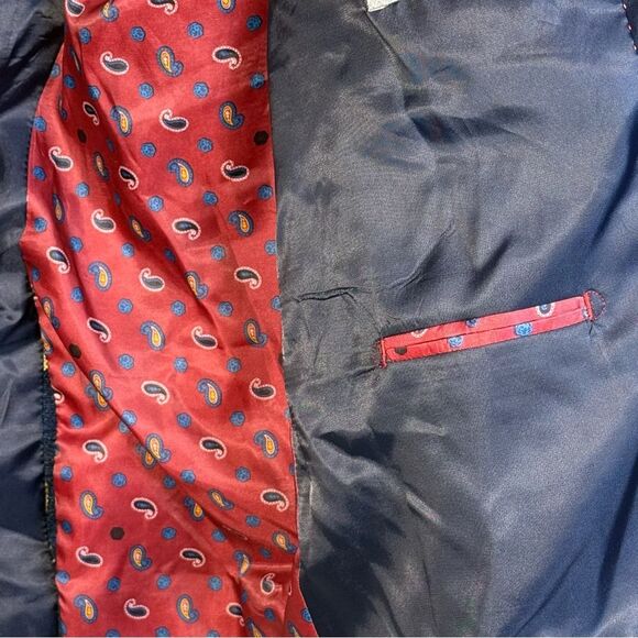 Kent & Park Blue and Gold Floral Blazer size 52R  solid sateen shawl collar - Picture 6 of 9